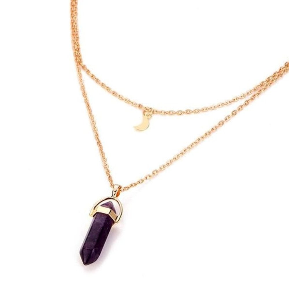 Moon & Quartz Double Strand Gold Necklace - Picture 4 of 5